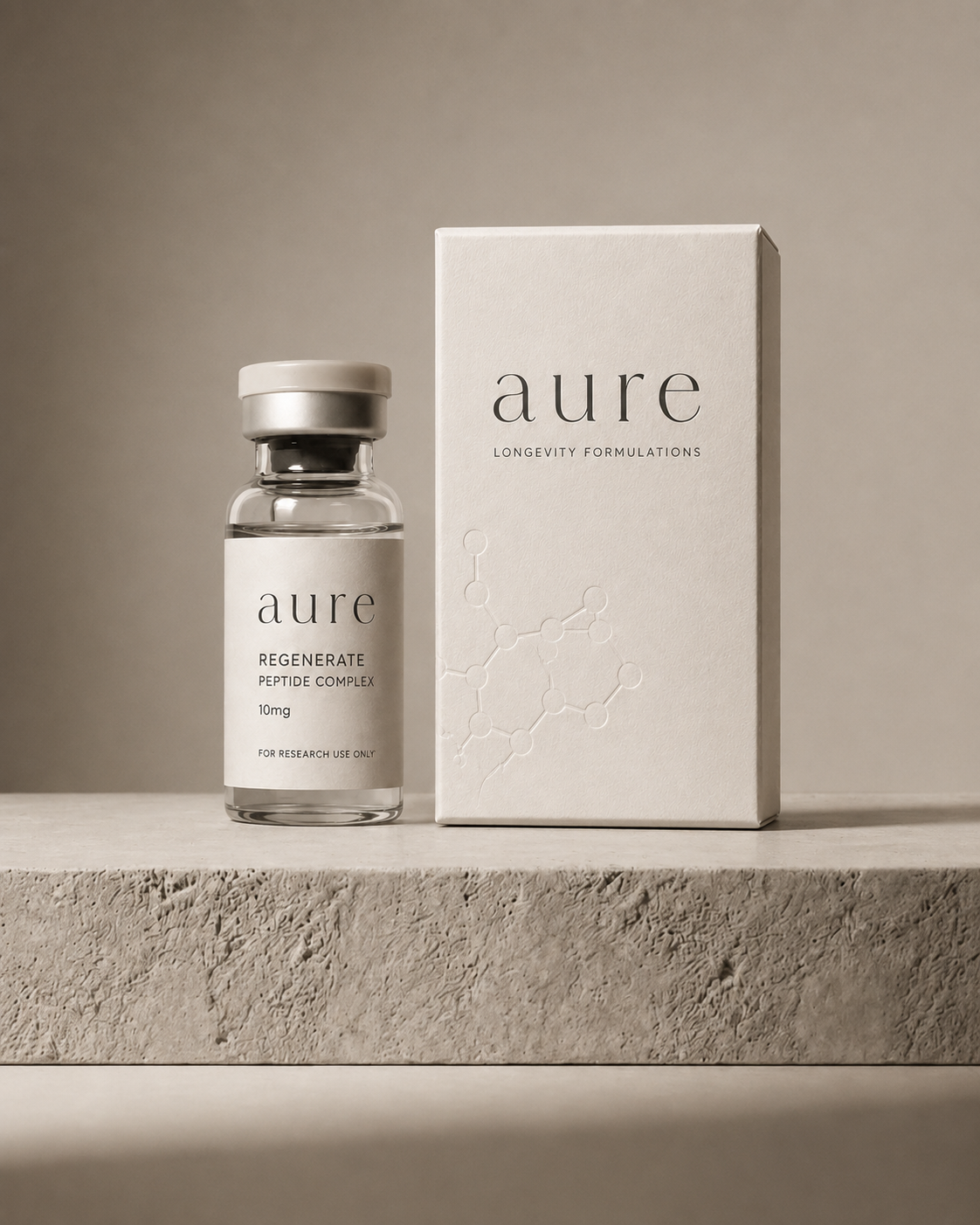 Aure Regenerate peptide complex vial beside its box