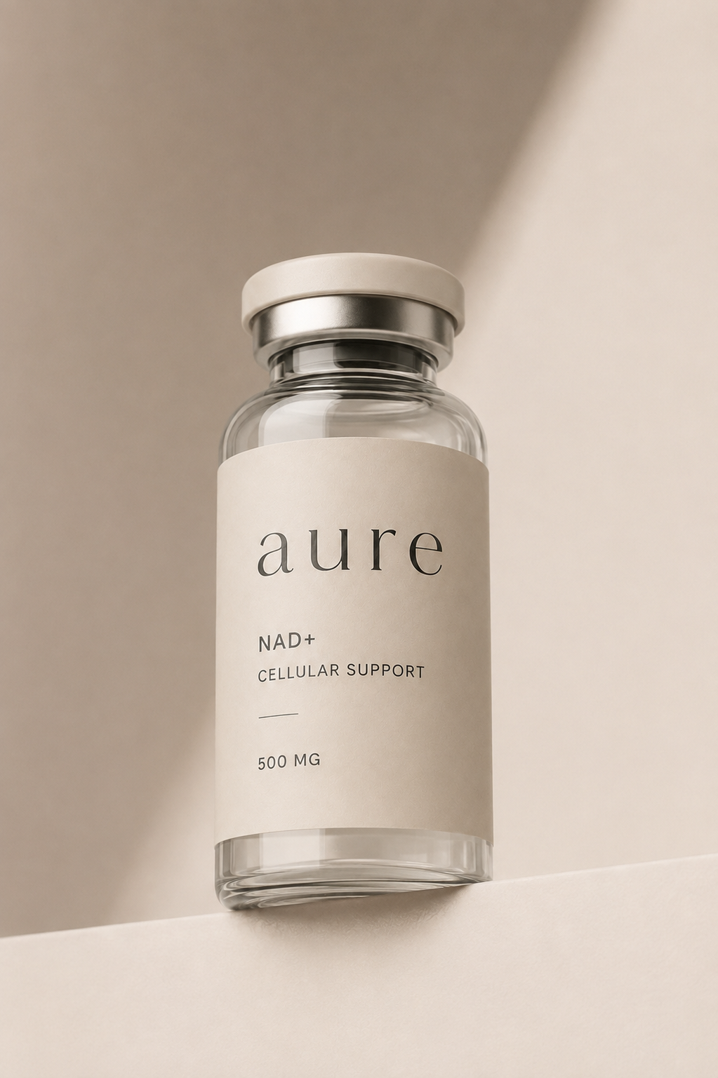 Aure NAD+ cellular support vial in soft natural light